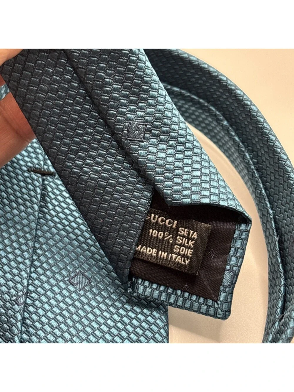 GUCCI Men’s Teal Mono Silk Tie GG Logo Pattern Standard